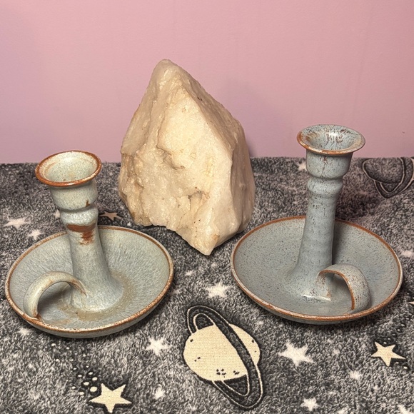 Rustic Blue Ceramic Candle Holders